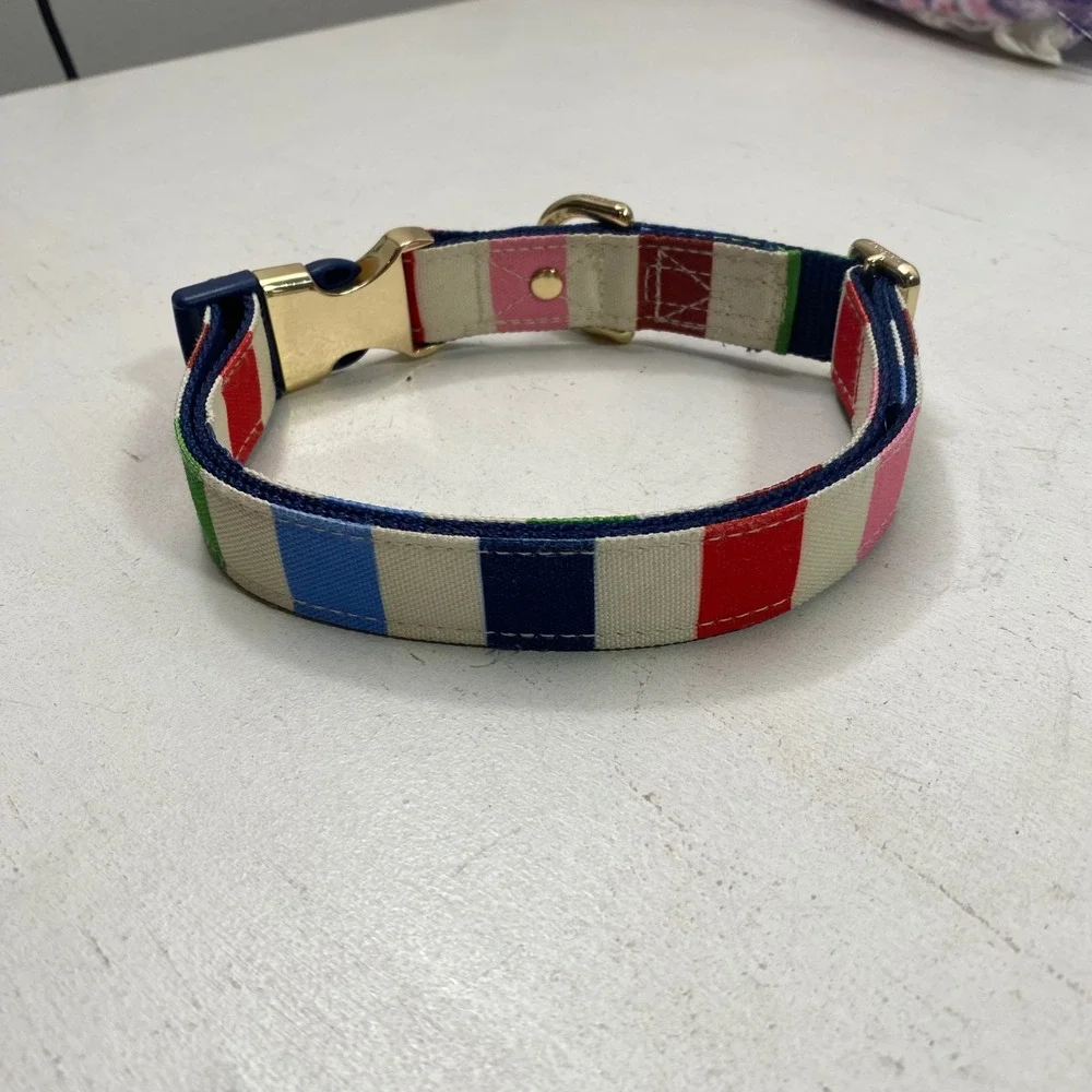 Kate Spade New York Adventure Stripe L/XL Dog Collar Gold Hardware